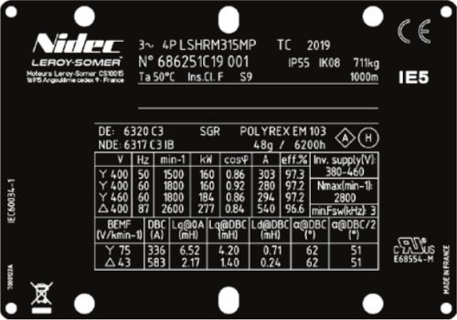 Plaque signalétique d'un
    moteur synchrone à aimants permanents